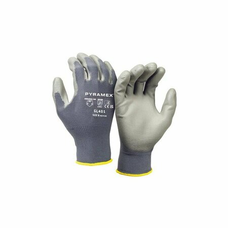 PYRAMEX Polyurethane Dipped Glove, 13ga Nylon, A1 Cut, Gray, Size L GL401L